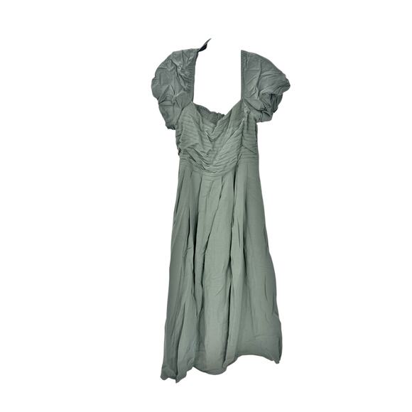ASTR Label Pleated Bodice Bubble Sleeve Midi Dress Smocked Sage XL NWT - Picture 6 of 10